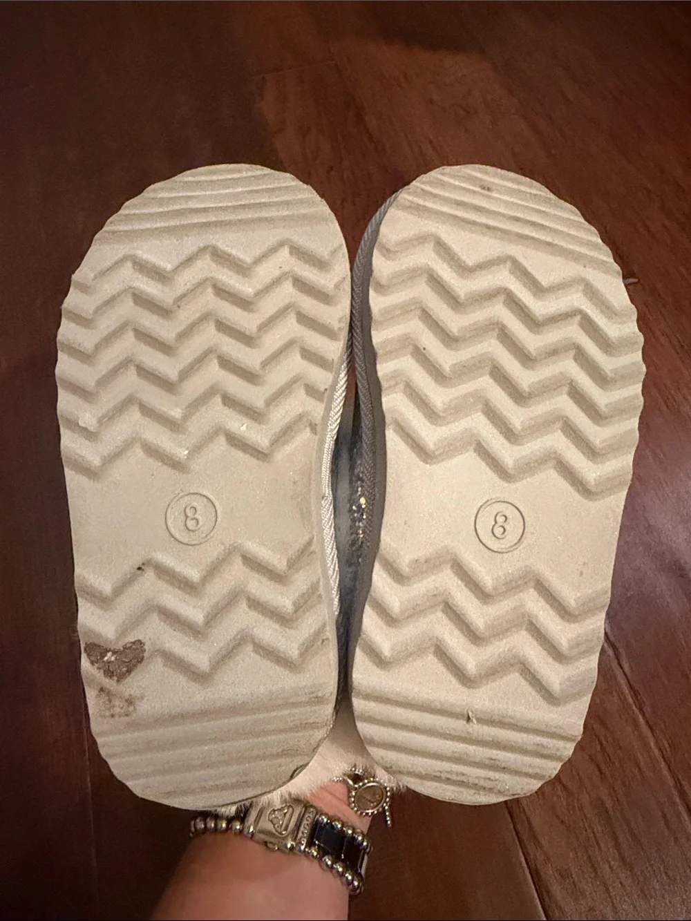 Girls Cream Faux-Fur Sparkle Slip-On Slippers
